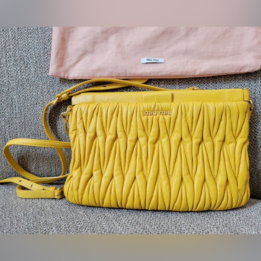 Miu Miu Yellow Mattelasse Crossbody Bag